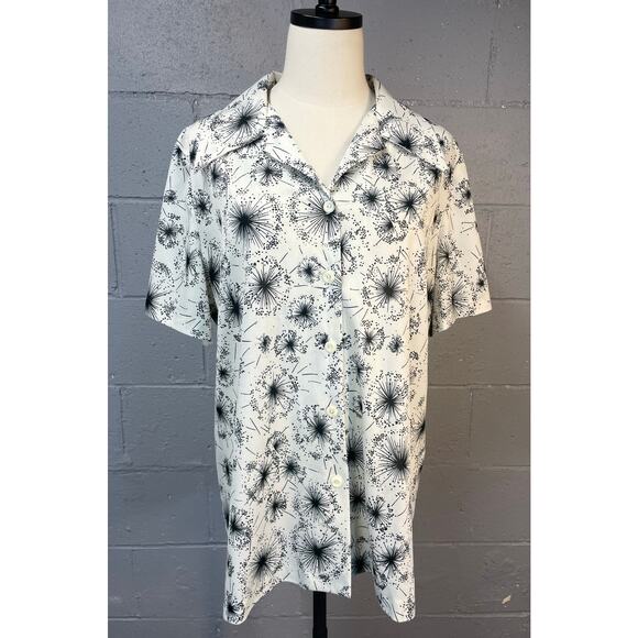 Vintage 1970s Polyester Disco Shirt Fireworks Novelty Print Black White Plus 2X - Picture 1 of 10